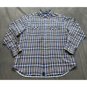 Tommy Bahama Silk Shirt Men's Large Plaid Blue Gray Button Down Long Sleeve Soft